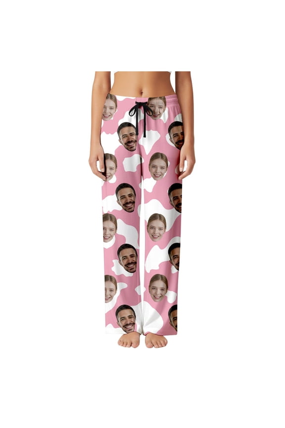 Custom Print Matching Couples Pants Soft Casual Valentine's Day Sleepwear for Women and Men Comfortable Elastic Waist Wear XXL Pink