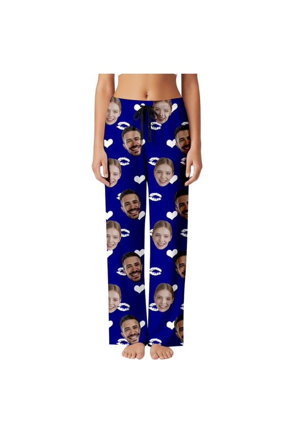 Custom Print Matching Pants Valentine's Day Soft Casual Sleepwear for Couples Comfortable Wear M Blue