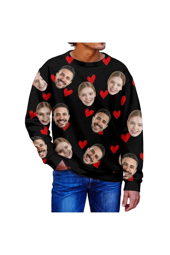 Custom Valentine's Day Engraved Style Pullover Sweatshirt for Couples Him Her Unisex XL Black