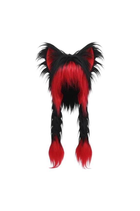 Cute Plush Cat Hat Fluffy Ear Headwear Winter Warm Earmuffs Head Mask Halloween Accessory Red