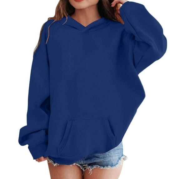HXWCHs Cute girls' printed sweatshirts popular Girls Casual Hoodless Sweatshirt Long Sleeve Loose Fit Pullover top for Everyday Wear Comfortable Fall Winter Kids Apparel Navy 9-10 Years