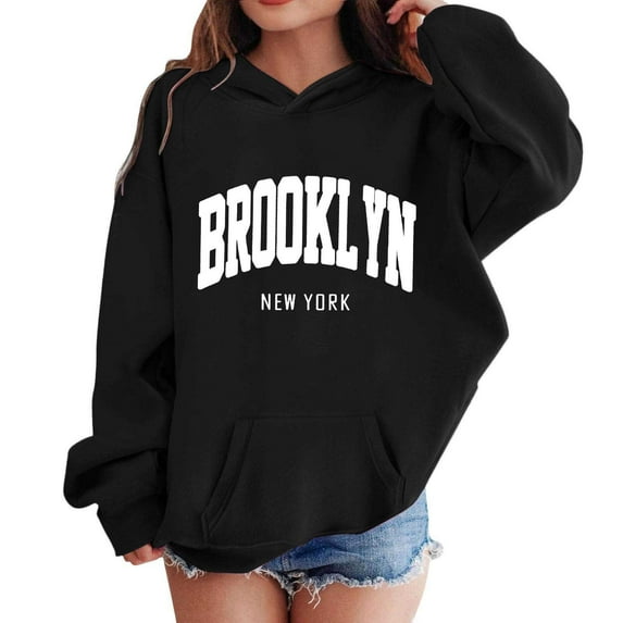 HXWCHs Cute girls' printed sweatshirts popular Girls Long Sleeve Hooded Pullover Sweatshirt with Unique Letter Print Casual Comfortable Daily Wear Soft Hoodie for Fall and Winter Black 3-4 Years