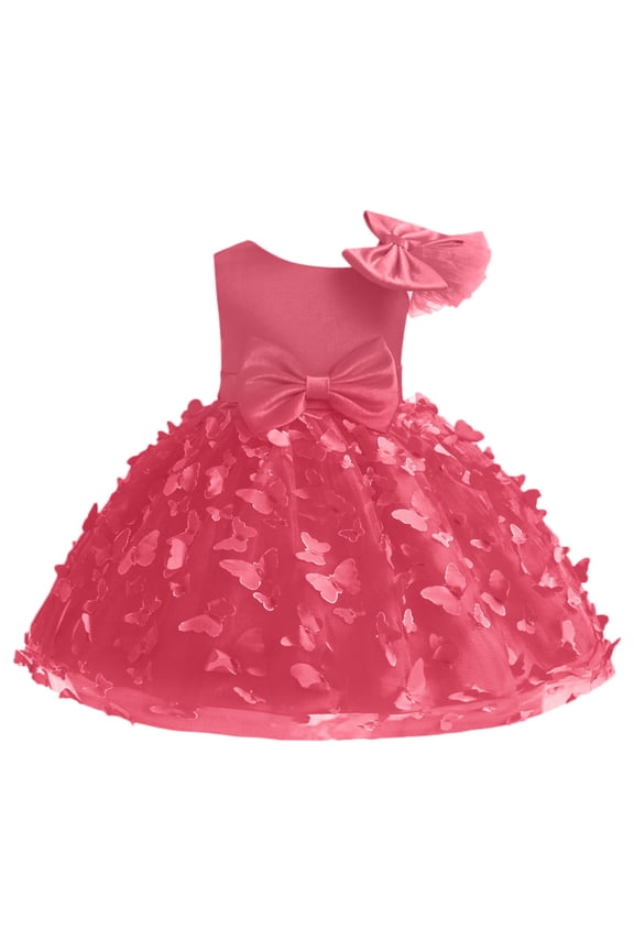 Denim Dress Girls Pageant Party Dress Bow Knot Sleeveless Gown Elegant formal Occasion Attire 1-2 Years Red