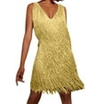 thumbnail image 1 of HXWCHs Disco Fringe Mini Dress for Women 70s Flapper Style Party Wear Casual Elegant Outfit M Gold, 1 of 7