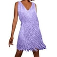 thumbnail image 1 of HXWCHs Disco Fringe Mini Dress for Women 70s Flapper Style Party Wear Casual Elegant Outfit S Purple, 1 of 7