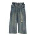 thumbnail image 1 of HXWCHs Durable Boys' Denim Jeans for Everyday Wear Kids Distressed Denim Pants Straight Leg Loose Fit Wide Retro Style Stretchable Soft Fabric for Daily Outdoor Wear Blue 10-11 Years, 1 of 6