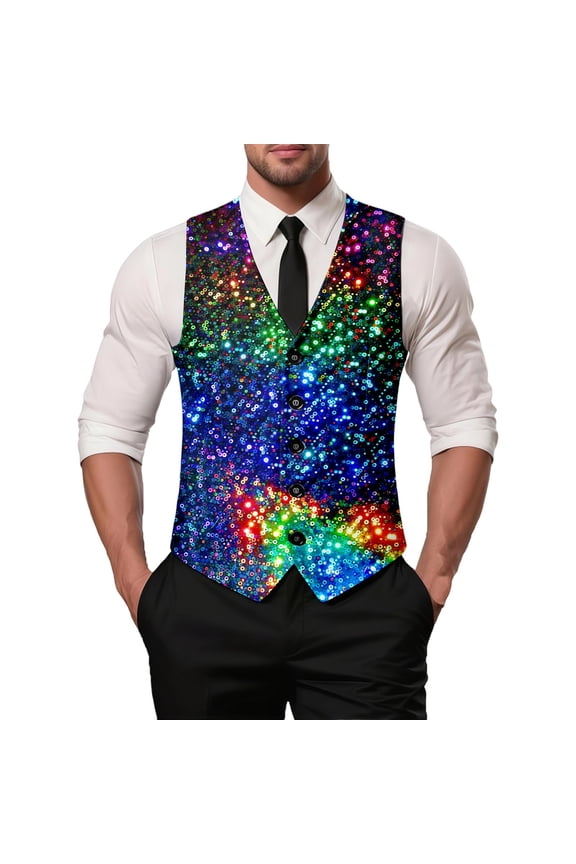 Elegant Carnival Print formal Vest Sleeveless Jacket for Men's Wedding Party Evening Gala Celebration M Multicolour