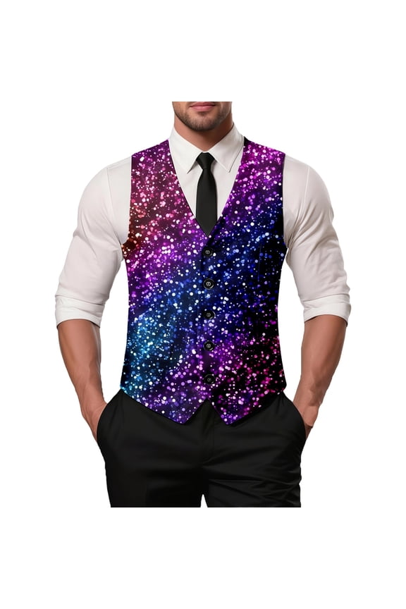 Elegant Carnival Print formal Vest Sleeveless Jacket for Men's Wedding Party Evening Gala Celebration XXXL Multicolour