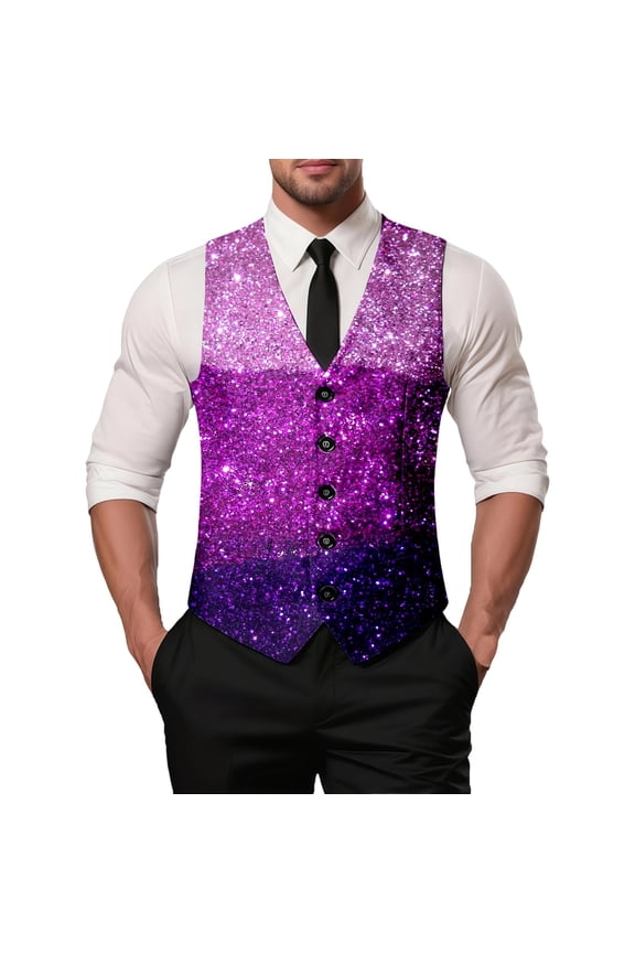 Elegant Carnival Print formal Vest Sleeveless Jacket for Wedding Party Evening Gala Celebration XXL Purple
