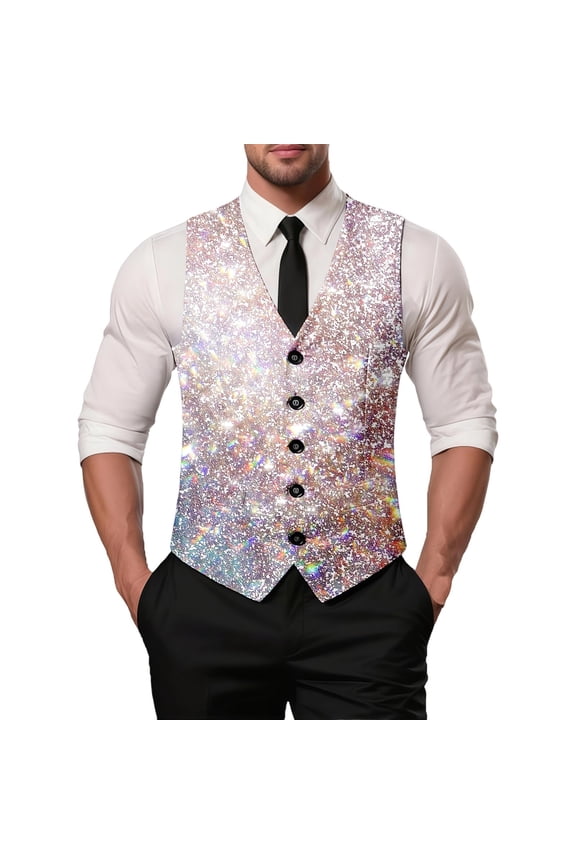 Elegant Carnival Print formal Vest Sleeveless Jacket for Wedding Party Evening Gala and Special Events XXXL Silver