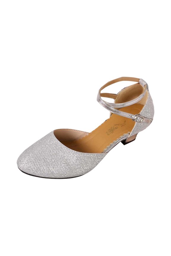 Elegant Glitter Bow Front Strap Latin Dance Heels wtih Cushioned Soft Sole and Secure Buckle for Women 39 Silver