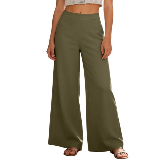 HXWCHs Elegant High Waist Wide Leg Trousers Business Casual Comfortable Loose Fit Work Attire with Pockets XXL Green