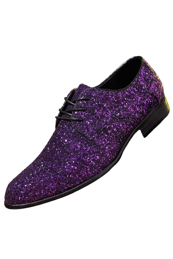 Elegant Leather Dress Shoes for Men Featuring -On Ankle Coverage and Classic Loafer- Lace-Up Design for formal and Business Occasions 40 Purple