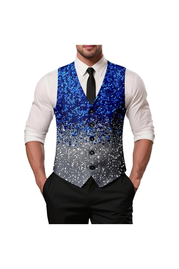 Elegant Men's formal Vest Sleeveless Jacket with Carnival Print for Wedding Party Evening Gala Celebration XXXXL Blue