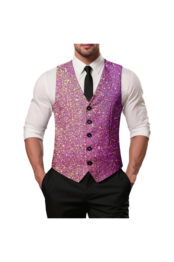 Elegant Men's formal Vest Sleeveless Jacket with Carnival Print for Wedding Party Evening Gala Celebration XXXXL Light Purple