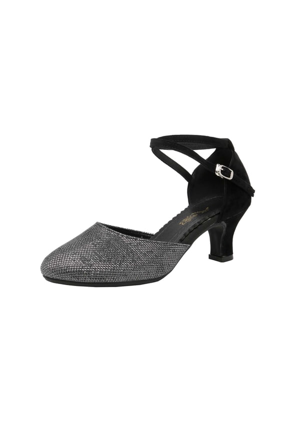 Elegant Shimmering Slingback Mid Heel Dress Shoes with Adjustable Strap Buckle for Latin Dance and Soft Sole Comfort39 Grey