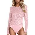 thumbnail image 1 of HXWCHs Elegant Sparkly Slim Fit Long Sleeve Jumpsuit Bodysuit Solid Color Evening Party Wear for Women Pink L, 1 of 6