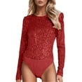 thumbnail image 1 of HXWCHs Elegant Sparkly Slim Fit Long Sleeve Jumpsuit Bodysuit Solid Color Evening Party Wear for Women Red XXL, 1 of 6