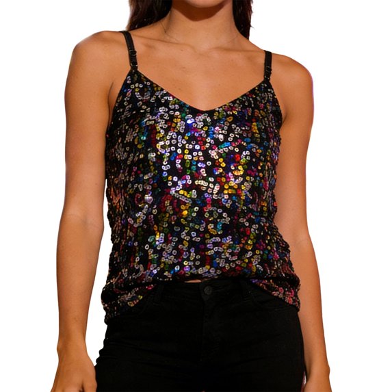 HXWCHs Elegant Stage Performance Camisole Sparkling Sequin Strap Vest for and Evening Party WearM Multicolour