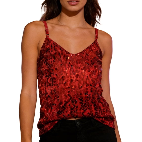 HXWCHs Elegant Stage Performance Camisole Sparkling Sequin Strap Vest for and Evening Party WearXL Red