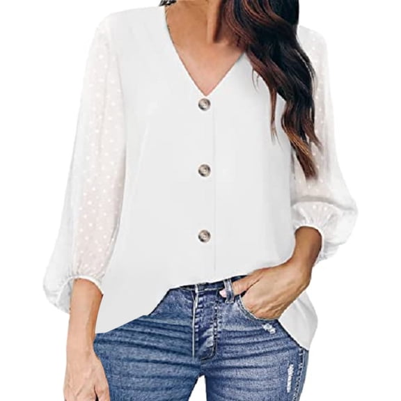 HXWCHs Elegant V-Neck Long Sleeve Chiffon Blouse for Women Summer Casual and Dressy tops XXL White