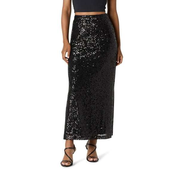 HXWCHs Elegant Women's Shiny Sequin High Waist Bodycon Maxi Long Skirt for Formal Dance and Party Events Black M