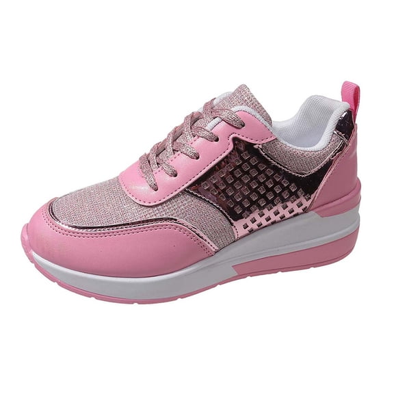 HXWCHs Elevated Platform Sneakers Featuring Glitter and Round ofe Design for Breathable Comfort in Casual Fashion Footwear 38 Pink