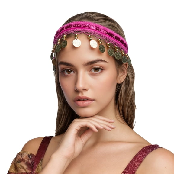 HXWCHs Exquisite Belly Dance Headband Glittering Sequins Stage Performance Hair Headpiece for Women One Size Red