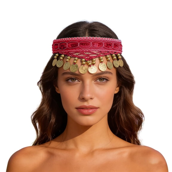 HXWCHs Exquisite Ethnic Bohemian Dance Hair Clip Headpiece with Decorative Headband for Performance One Size Red