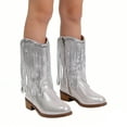 thumbnail image 1 of HXWCHs Fashion Carnival Fringe On Mid Calf Boots Casual Heel Ankle Booties for Girls Party Daily Wear 13-14 Years Silver, 1 of 8