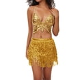 thumbnail image 1 of HXWCHs Fringe Sequin Two Piece Skirt Set with Elegant top and Mini Skirt for Partywear and Event Styling One Size Gold, 1 of 2