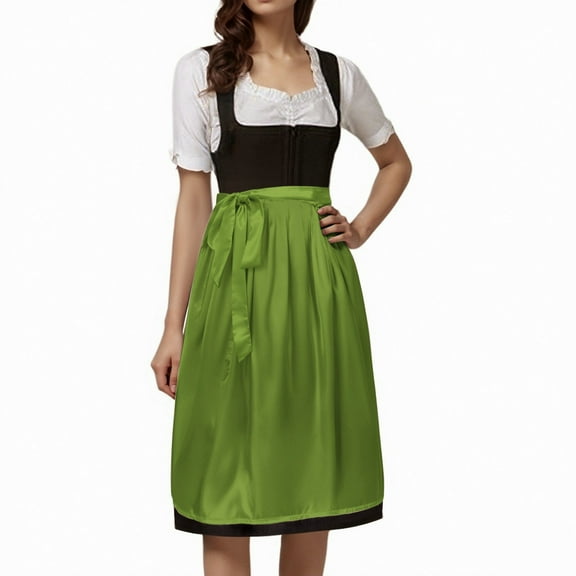 HXWCHs German Oktoberfest Classic Women's Bavarian Style Half Apron Elegant Party Dress with Adjustable Ties for Festive Events M Green