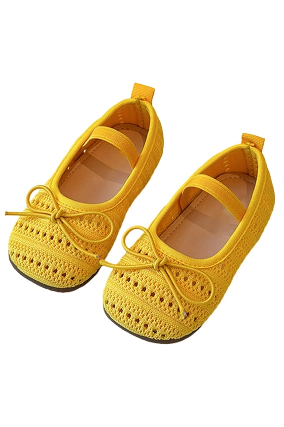 Girl Woven Ballet Flat Shoes Round Toe Mary Janes Flats Elastic Band Dressy Comfortable Ballerina Flats Yellow 5.5-6Years