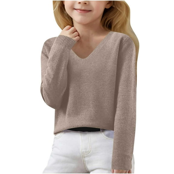 HXWCHs Girls' Bow Detail Sweater Knit Cute Fall Winter Outfit 6-7 Years Khaki