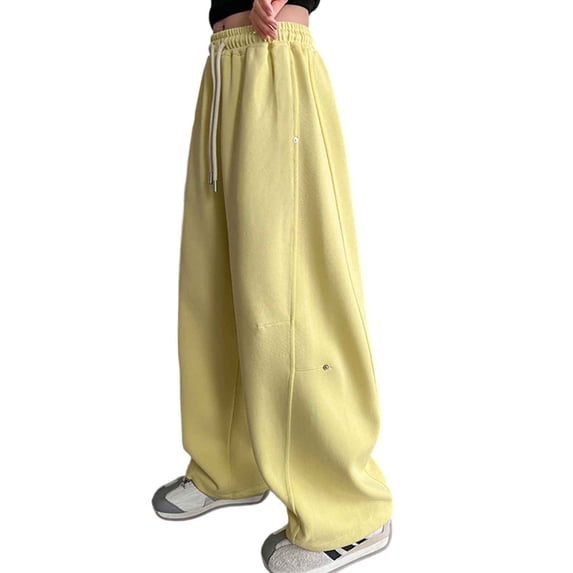 HXWCHs Girls Casual Wide Leg Joggers Loose Fit Sporty Trousers Comfortable Elastic Waist Everyday Outdoor Wear Spring Fall Active Pants Yellow 13-14 Years