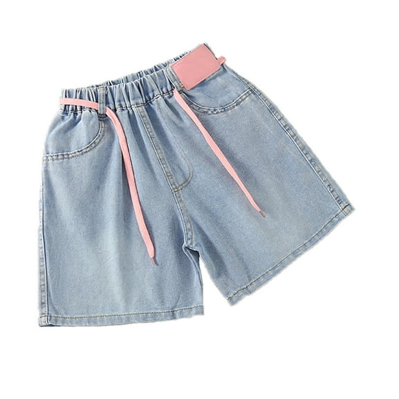 HXWCHs Girls Denim Shorts Elastic Waist Ripped Jeans Summer Casual Pockets Comfortable Stretchy Kids Fashion Outfit Pink 11-12Years