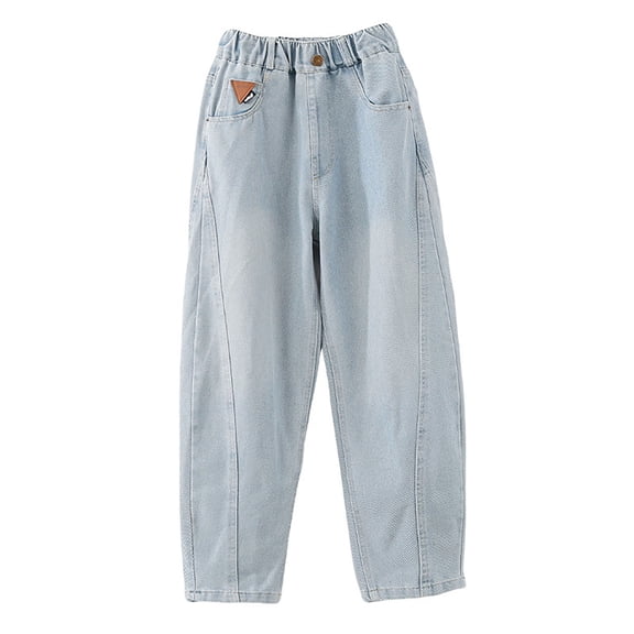 HXWCHs Girls Fashion Cute Personality Elastic Waist Wide Leg Jeans Casual Pants With Pockets Comfortable Stylish Outfit For Kids Blue 11-12 Years