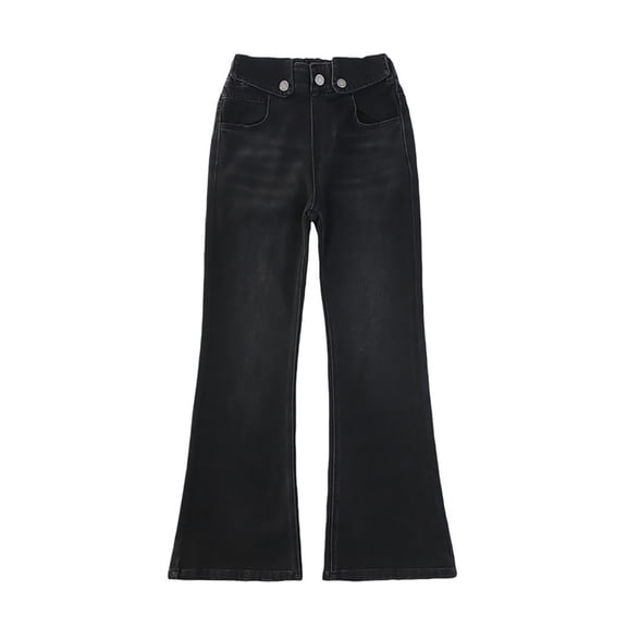 HXWCHs Girls Flared Denim Pants Stylish Boot-Cut Jeans for Kids Comfortable Stretchable Casual Wear Spring Autumn Outfit Black 4-5 Years