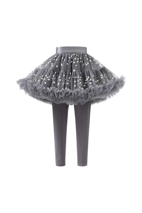 Girls Footless Leggings with Tutu Ruffle Skirt Stretchy Soft Comfortable Playwear Active Pantskirt for Toddler Kids Gray 3-4 Years