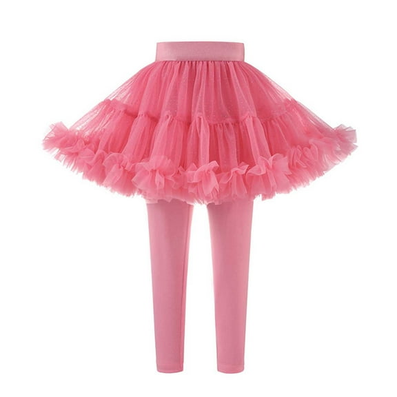 HXWCHs Girls Footless Leggings with Tutu Ruffle Skirt Stretchy Soft Comfortable Playwear Active Pantskirt for Toddler Kids Red 12-18 Months