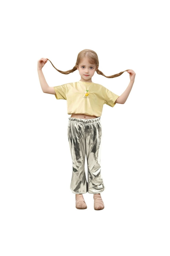 Girls Jeans Flared Dance Pants Folk Performance Fishtail Bottoms for Children Stage Show 13-14Years Silver