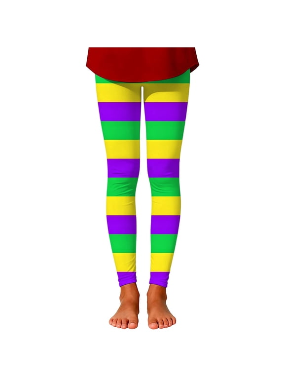 Girls Pants Carnival Print Striped Leggings Fashion Casual Athletic Pants for Play and Everyday Wear 5-6Years Purple