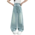 thumbnail image 1 of HXWCHs Girls Lightweight Pants Distressed Denim Wide Leg Pants Elastic Waist Baggy Jeans Comfortable Casual Streetwear Trousers for Teen Youth 11-12 Years Blue, 1 of 8