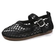 thumbnail image 1 of HXWCHs Girls Mary Jane Dress Shoes Mesh Ballet Flats Buckle Strap Comfy Casual Fishnet Ballerina Flat Shoes, Toddler or Kids Black 10-10.5 Years, 1 of 7