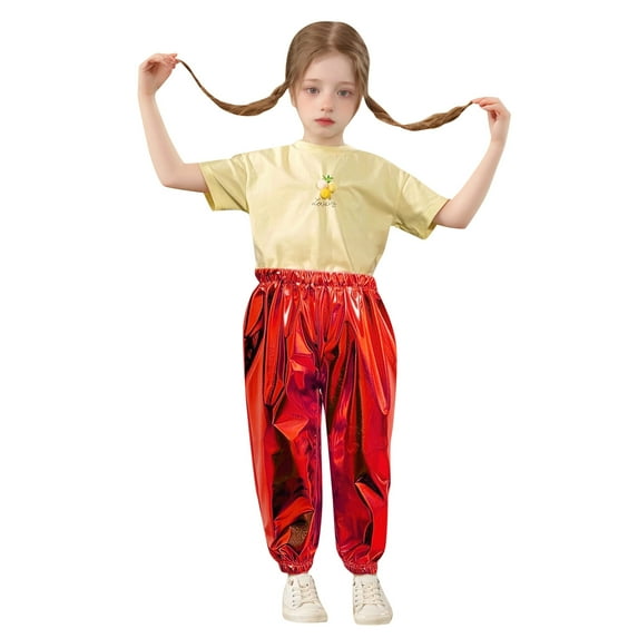 HXWCHs Girls Pants Bronzed Bright Straight Stretch Dance Closing Comfortable Casual Trousers for Kids Toddler Performance Outfit Red 15-16years