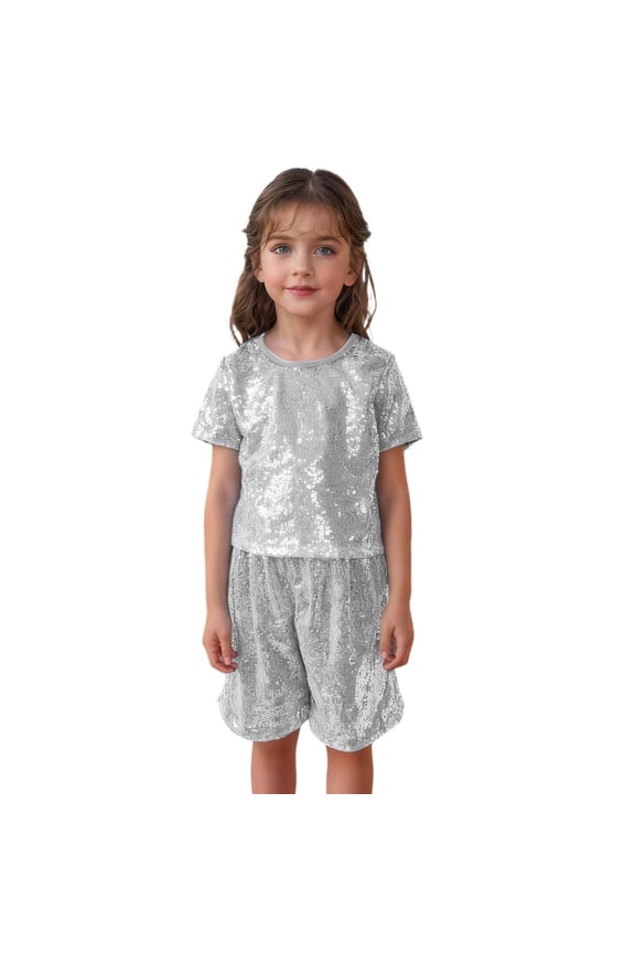 Girls Party Glam Sequin Bodice Tee for Girls – Sparkling Short Sleeve top with Sleek Fit for Dance and Events 10-14 Years White
