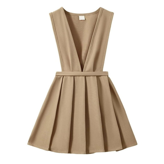 HXWCHs Girls Pinafore Dress for School and Casual Wear Adjustable Strap Pleated Skirt Comfortable Everyday Outfit toddler Kids Fashion Garment 2-3Years Brown