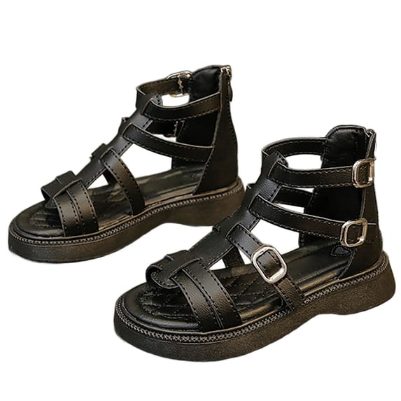 HXWCHs Girls Rhinestone Wedge Gladiator Sandals Open Toe Platform Ankle Strap Comfortable Walking Beach Dress Sandals Black 15