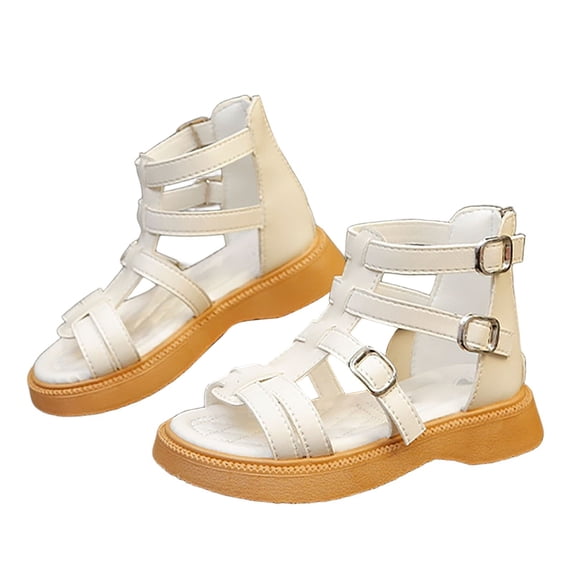 HXWCHs Girls Rhinestone Wedge Gladiator Sandals Open Toe Platform Ankle Strap Comfortable Walking Beach Dress Sandals White 11