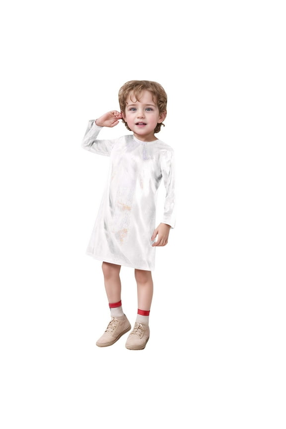 Girls Sequin Long Sleeve T-Shirt Dress Elegant Straight Cut Party Wear Silver 11-12 Years